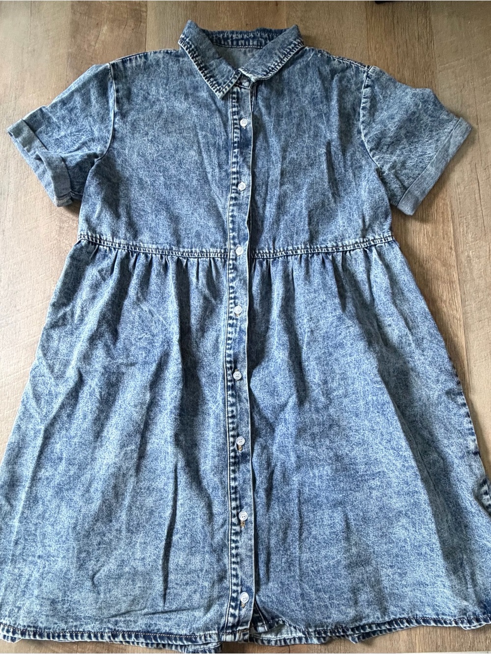 Acid Wash Denim Button Front Tiered Shirt Dress